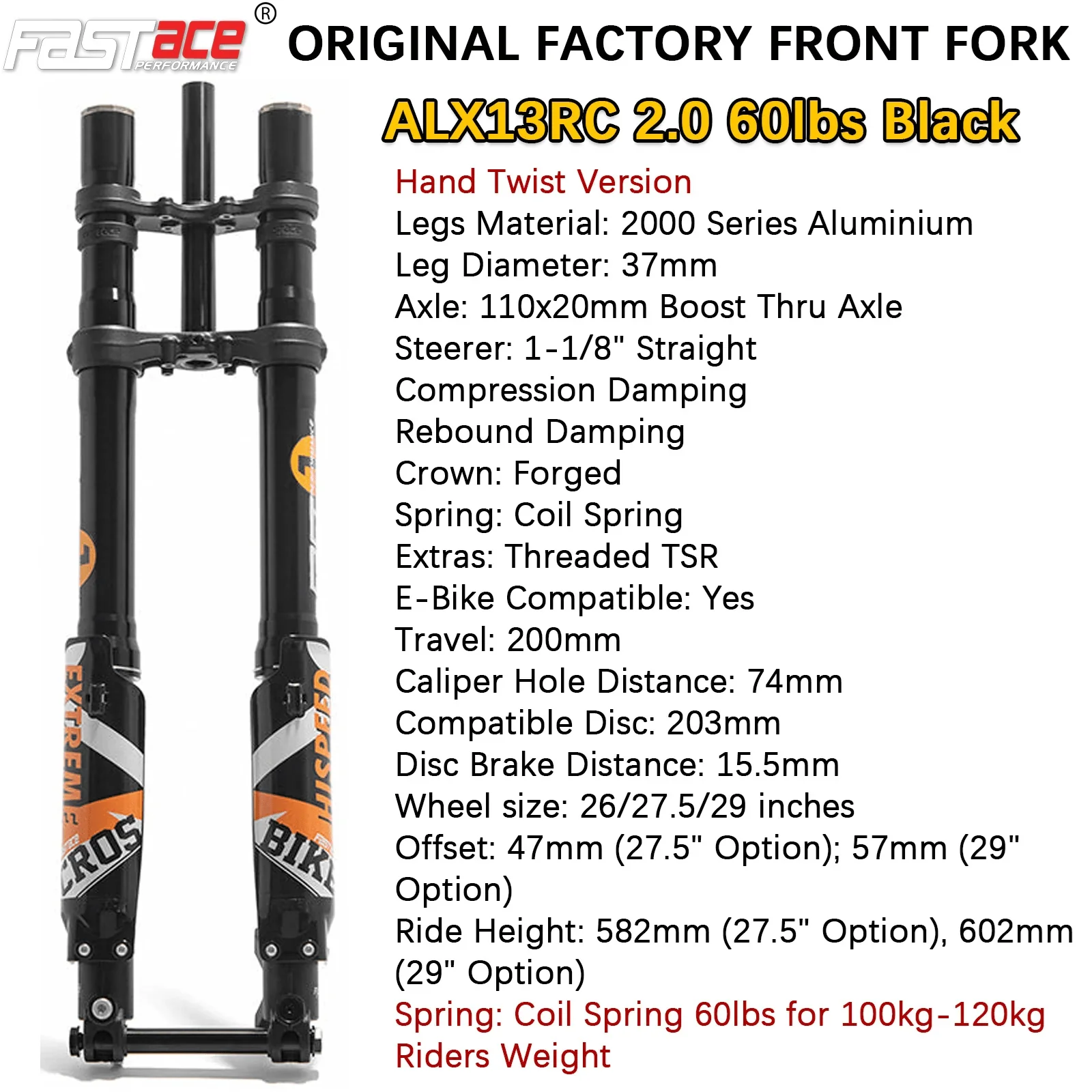 FastAce-ALX13RC 2.0 Original Factory Front Fork Suspension For Surron Light Bee Talaria Sting E Ride Pro SS 1.0/2.0 || BLACK